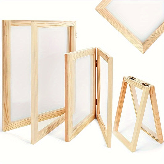 Wooden Papermaking Frame Kit with Elastic Net and Metal Hinges, Listed Three-Piece Set in Three Sizes for Handmade Cards, Gift Tags, Journals and DIY Paper Crafts