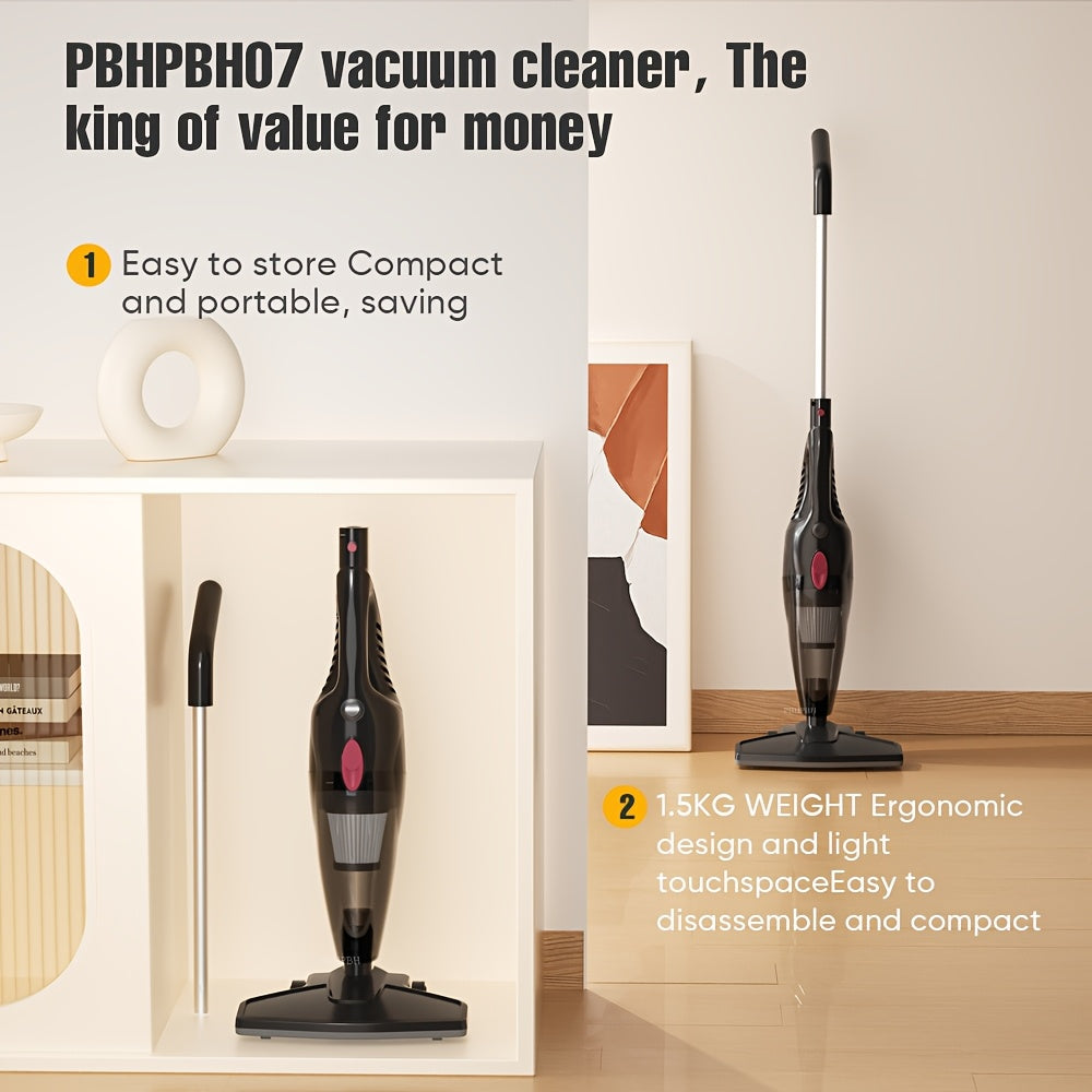 Corded Upright Vacuum Cleaner by PBHPBH with Listed 19kPa Suction and Five-Meter Cord, Black Home Cleaning Model for Compatible Dust and Pet Hair Tasks