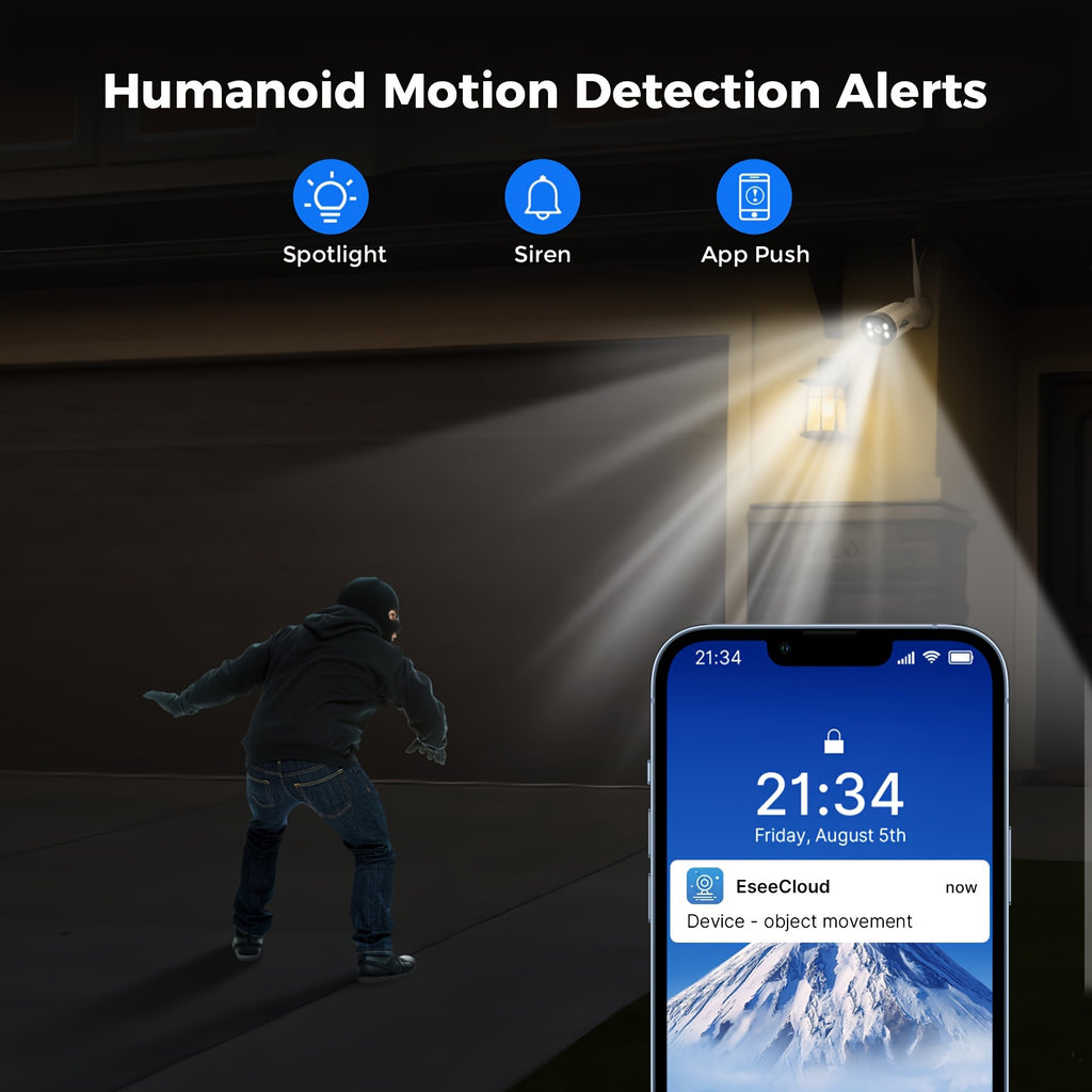 Hiseeu Wireless NVR Security Camera System with Four Listed 3MP Cameras, 10-Channel Recorder, Color Night Vision, Two-Way Audio and Dual-Band WiFi