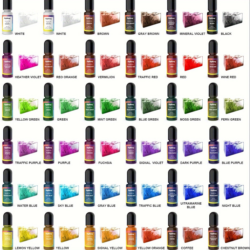 36-Color Alcohol Ink Set, Concentrated Alcohol-Based Resin Dye in 0.34oz Bottles for Petri Dish Art, Decorative Coasters, Painting and Tumbler Crafts