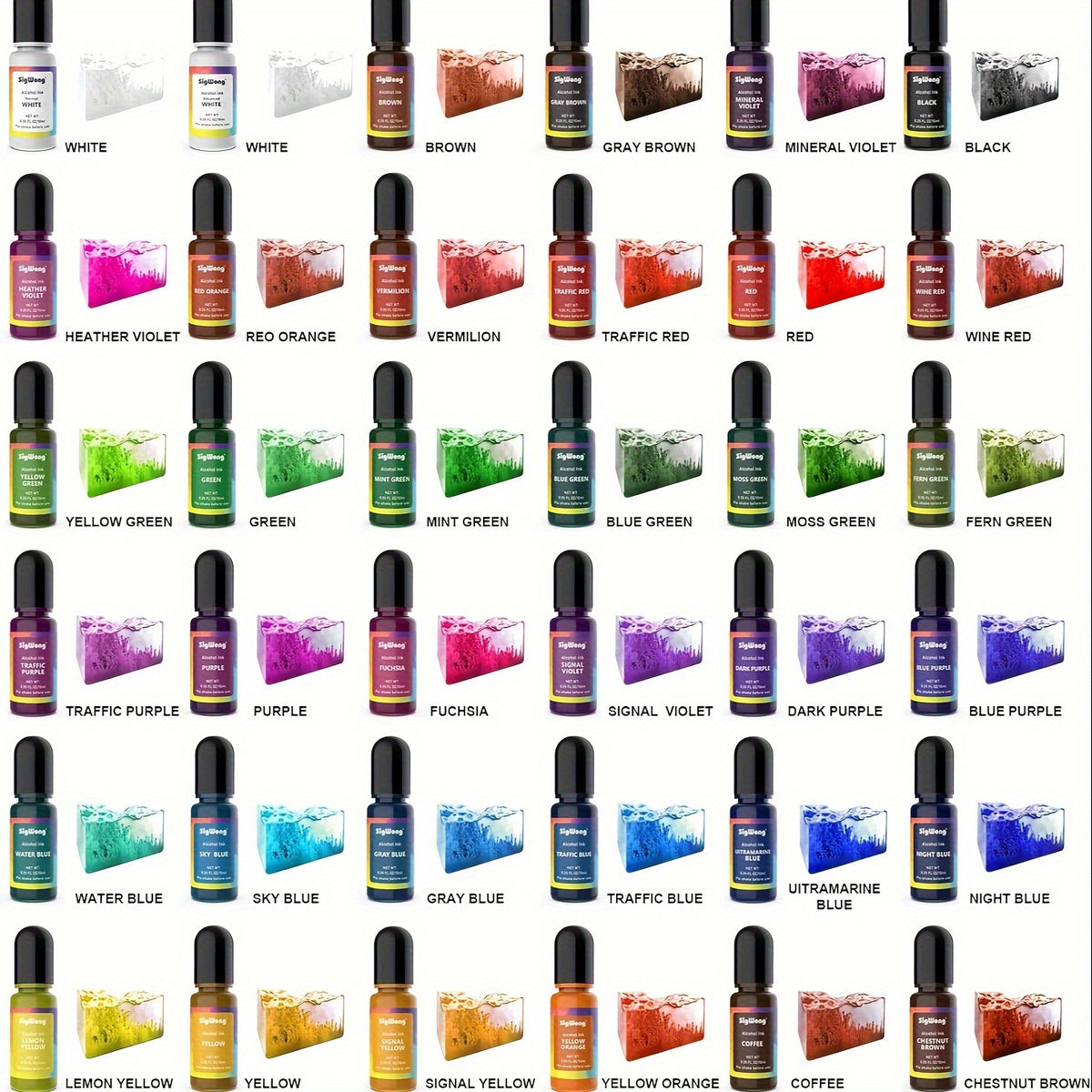 36-Color Alcohol Ink Set, Concentrated Alcohol-Based Resin Dye in 0.34oz Bottles for Petri Dish Art, Decorative Coasters, Painting and Tumbler Crafts