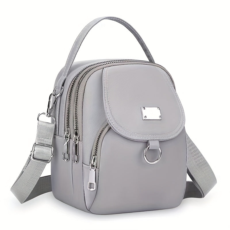 Mini Crossbody Bag for Women in Nylon with Multiple Zipper Compartments, Front Pocket and Detachable Adjustable Strap, Four Colors for Casual Outings