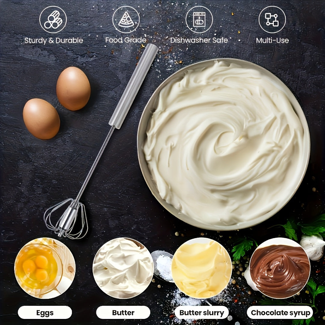 Manual Whisk and Milk Frother, Stainless Steel Handheld Egg Beater for Mixing Eggs and Cream, Everyday Home Baking Tool and Kitchen Gift