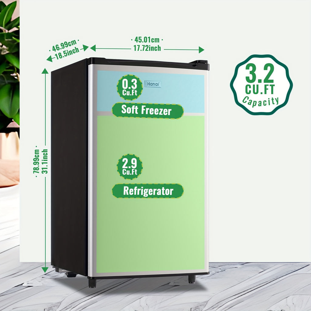Single-Door Mini Fridge by WANAI with Listed Freezer Compartment, Adjustable Thermostat and Removable Shelves in Four 43-Series Color Labels for Dorm and Office