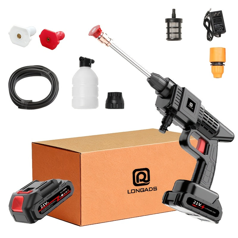 Rechargeable Pressure Washer Kit with Listed 30 Bar/435 PSI Output, One or Two Battery Options, Water Hose and Foam Nozzles for Car, Yard and Garden Cleaning
