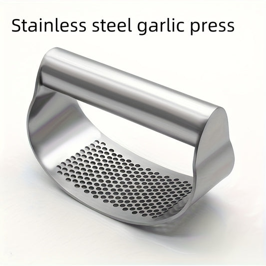Arc-Shaped Garlic Press with Listed Stainless Steel Ring Design, Manual Garlic Masher for Homemade Sauces, Marinades and Everyday Kitchen Meal Preparation