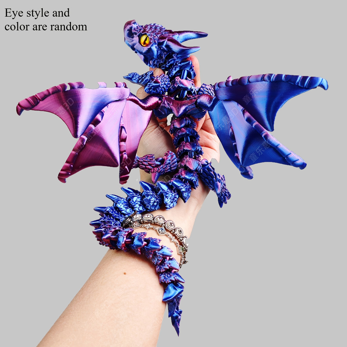 3D Printed Dragon Figurine with Articulated Two-Horned Fantasy Design, Six Color Combinations and Random Eye Details for Gothic Shelf, Desk and Room Decor