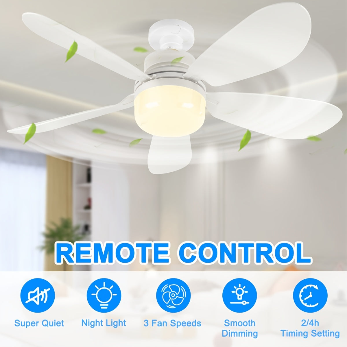 E26 Screw-In Fan Light with Remote, 20.5-Inch Dimmable LED Ceiling Fan in White, Black or Wood Grain for Compatible Bedroom, Kitchen and Garage Fixtures
