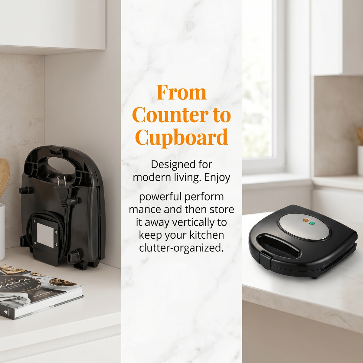 Belgian Waffle Maker by TESSLUX, 750W 2-Slice Nonstick Waffle Iron with Dual LED Indicators, Locking Handle and Upright Storage for Home Breakfasts