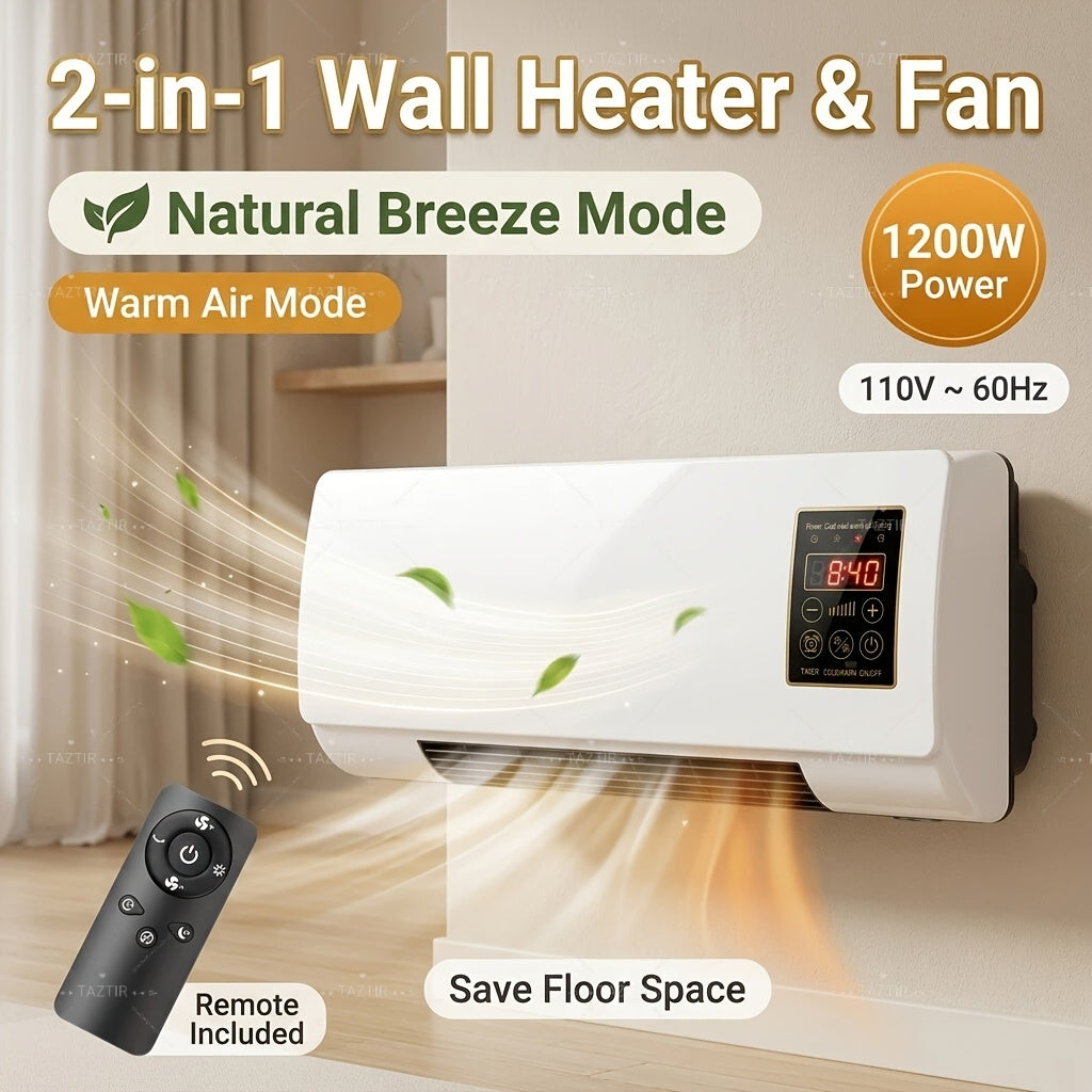 1200W Wall-Mounted Ceramic Heater in White, PTC Heating Design with Remote Control and Timer, Listed Dual-Mode Model for Space-Conscious Home Installation