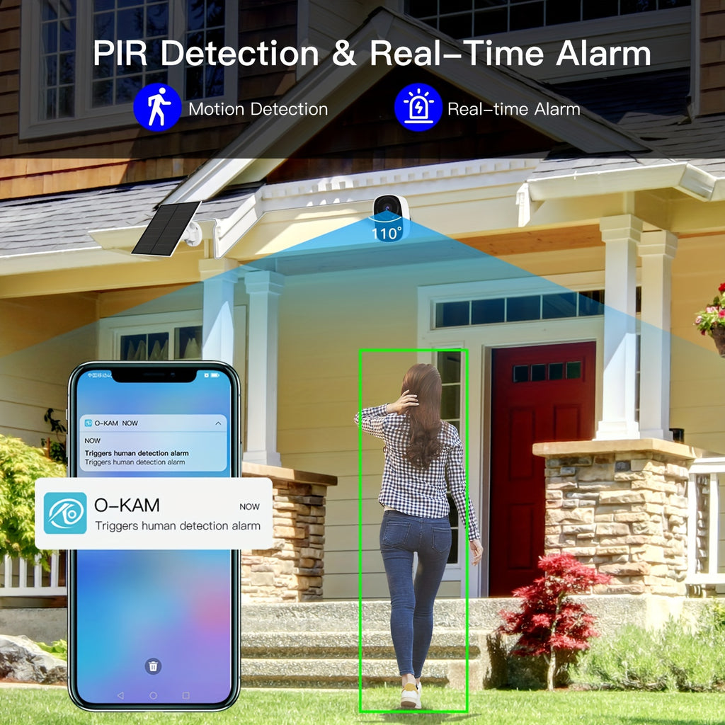 CB54TZ Solar Security Camera with 3MP 1296P Video, 2.4GHz WiFi, 5000mAh Battery, Color Night Vision, PIR Alerts, Siren and Two-Way Audio in Black or White