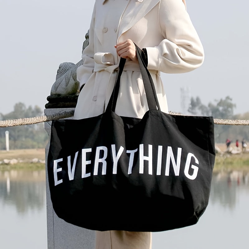Letter Print Canvas Tote Bag for Women, Large-Capacity Top-Handle Shopping and Commuter Handbag in Multiple Colors for Everyday Errands