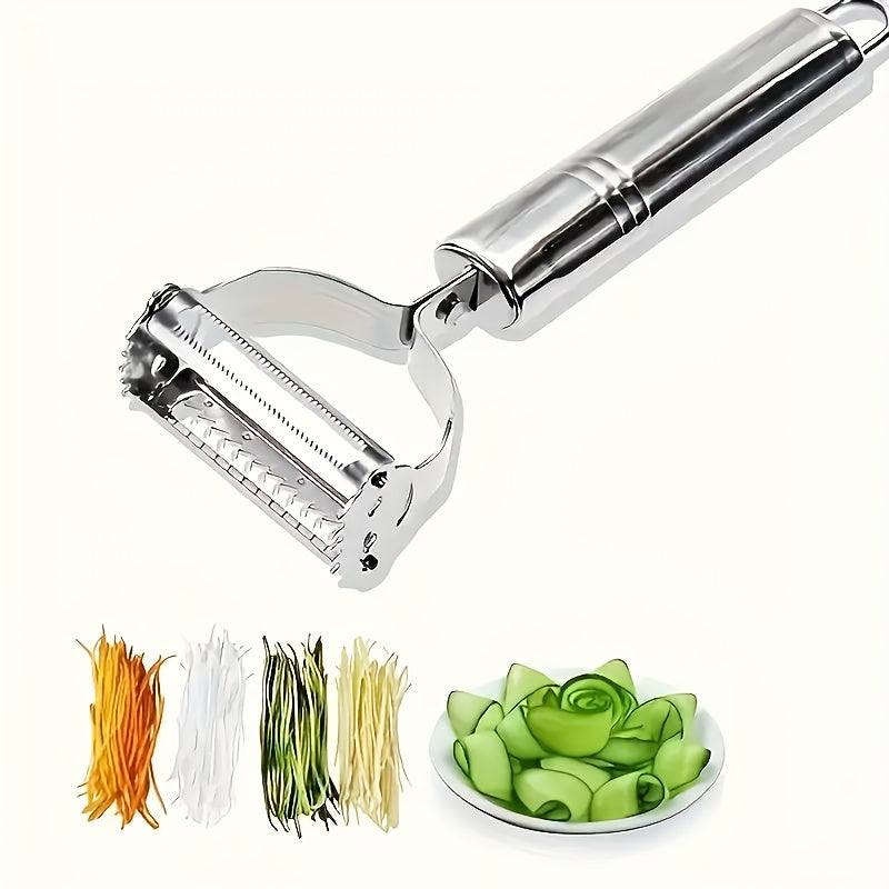 Julienne Vegetable Peeler in Silvery Stainless Steel, Single Manual Kitchen Tool for Potato Peeling, Fruit Preparation and Shredded Vegetable Garnishes