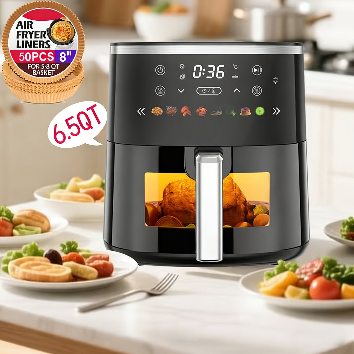 Digital Air Fryer with Viewing Window and Eight Presets, Adjustable Temperature and Timer, Listed 1550W Cooker with 6 QT Touch Air Fryer Option