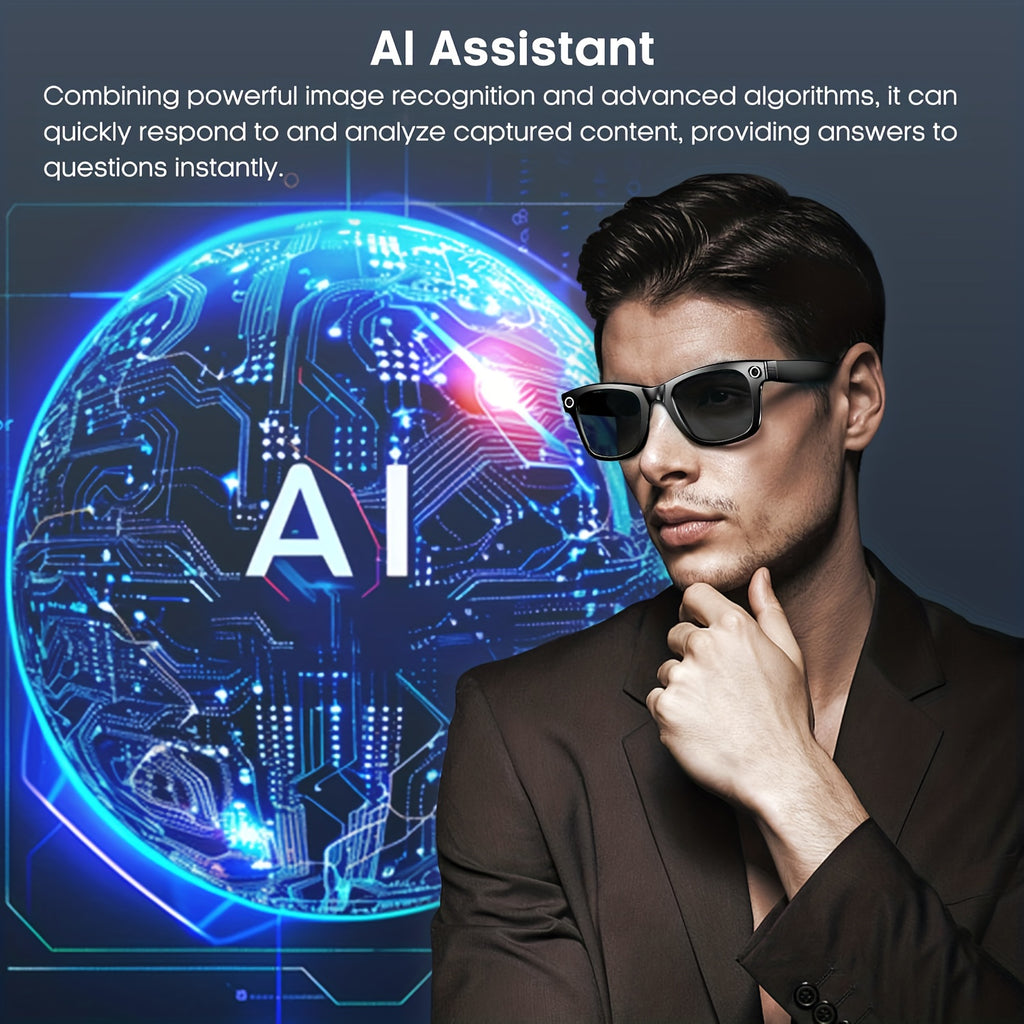 Camera Audio Smart Glasses with Replacement Lenses, Listed AI Translation, Object Recognition, Voice Assistant, Calls and Music for Everyday Wearable Use