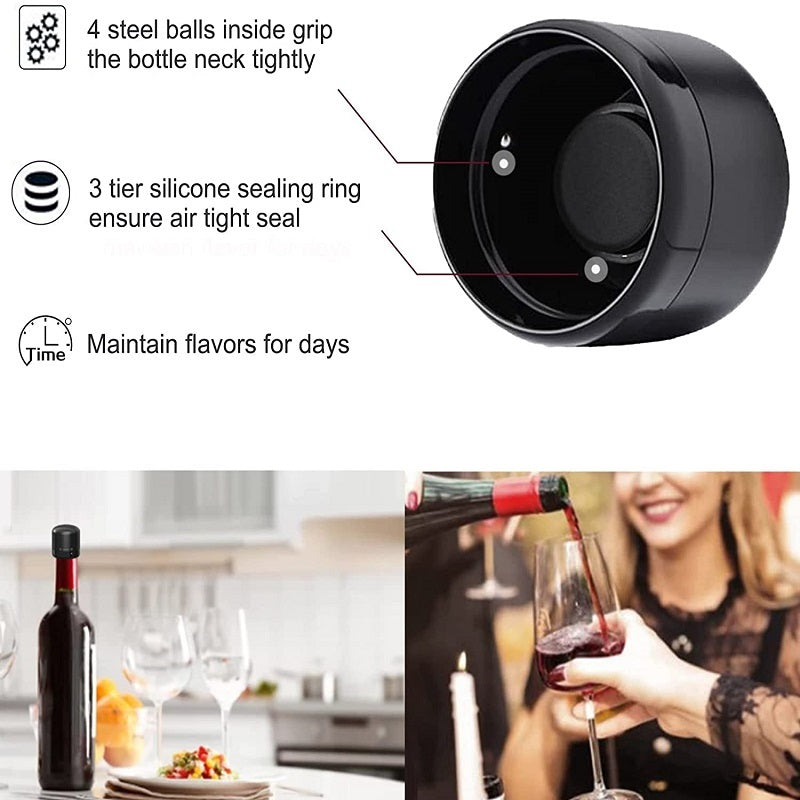 Wine and Champagne Bottle Stoppers in Black with Single Wine Stopper, Two-Pack, Ten-Pack and Set Options for Compatible Bottle Storage and Home Entertaining