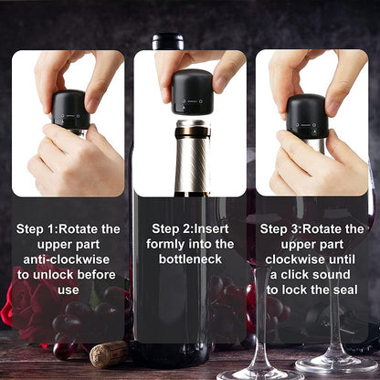 Wine and Champagne Bottle Stoppers in Black with Single Wine Stopper, Two-Pack, Ten-Pack and Set Options for Compatible Bottle Storage and Home Entertaining