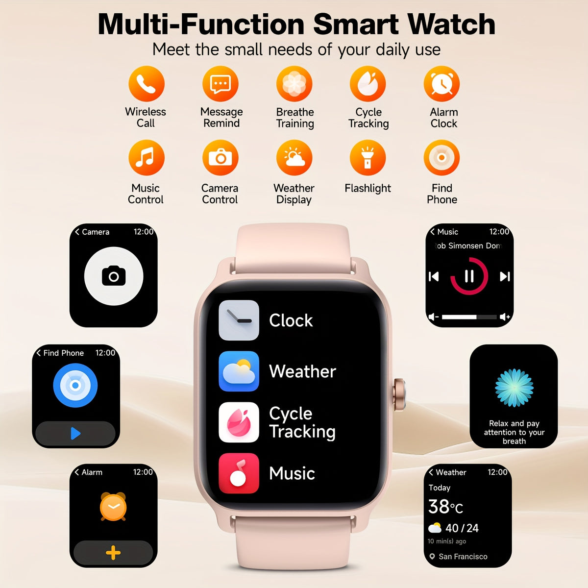 Alexa Smart Watch for Women & Men, 1.8-inch HD Touchscreen Smartwatch with Wireless Calling, 100+ Sports Modes, Fitness & Sleep Tracker, for iPhone Android, Mother's Day Gift