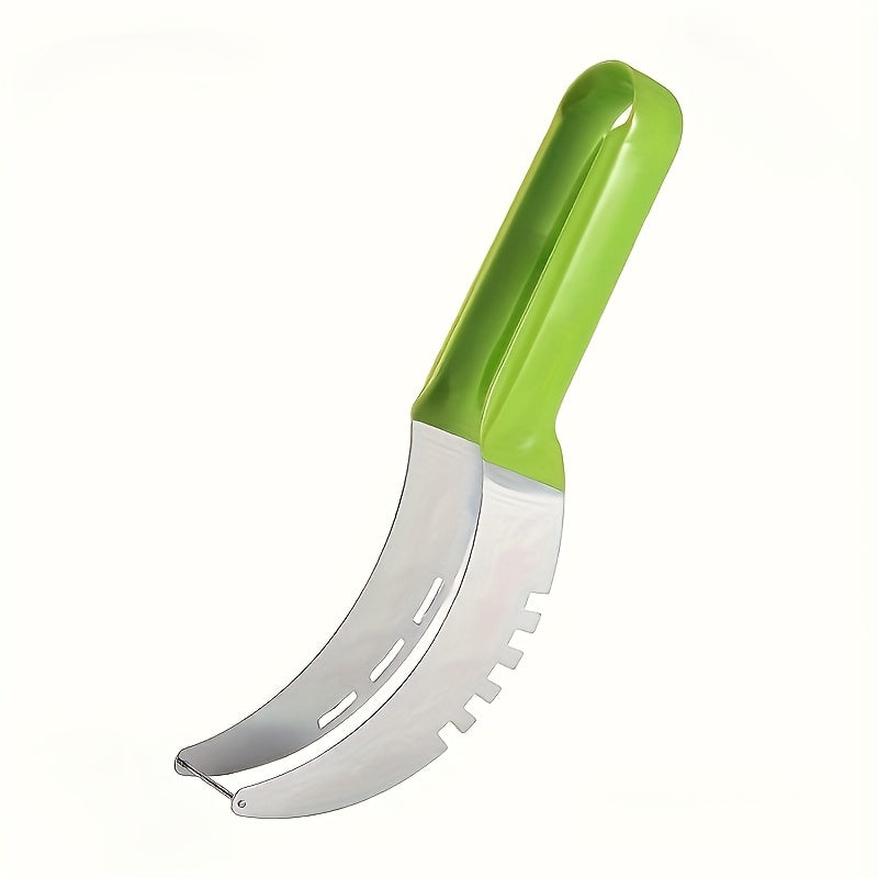 Watermelon Slicer Set for Fresh Fruit Preparation and Serving, Red and Green Tools with Listed Stainless Steel Material or Three-Piece Option with Watermelon Spoon