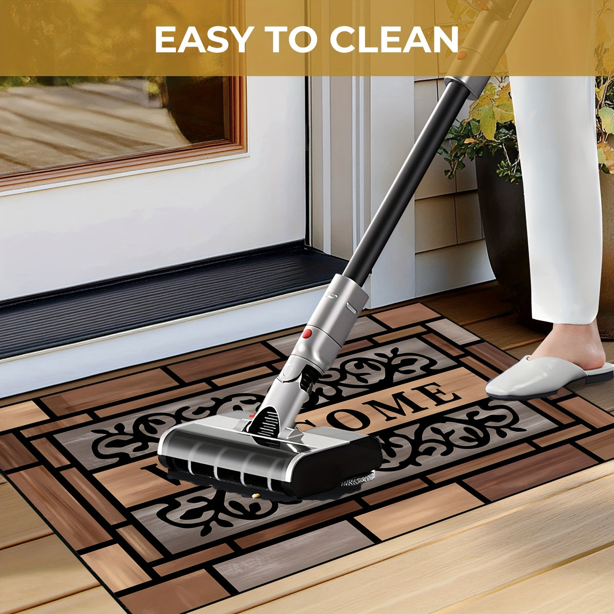 Wood-Pattern Welcome Doormat for Indoor Entryways, Decorative Entrance Floor Mat with Listed Non-Slip Design for Hallways and Home Styling