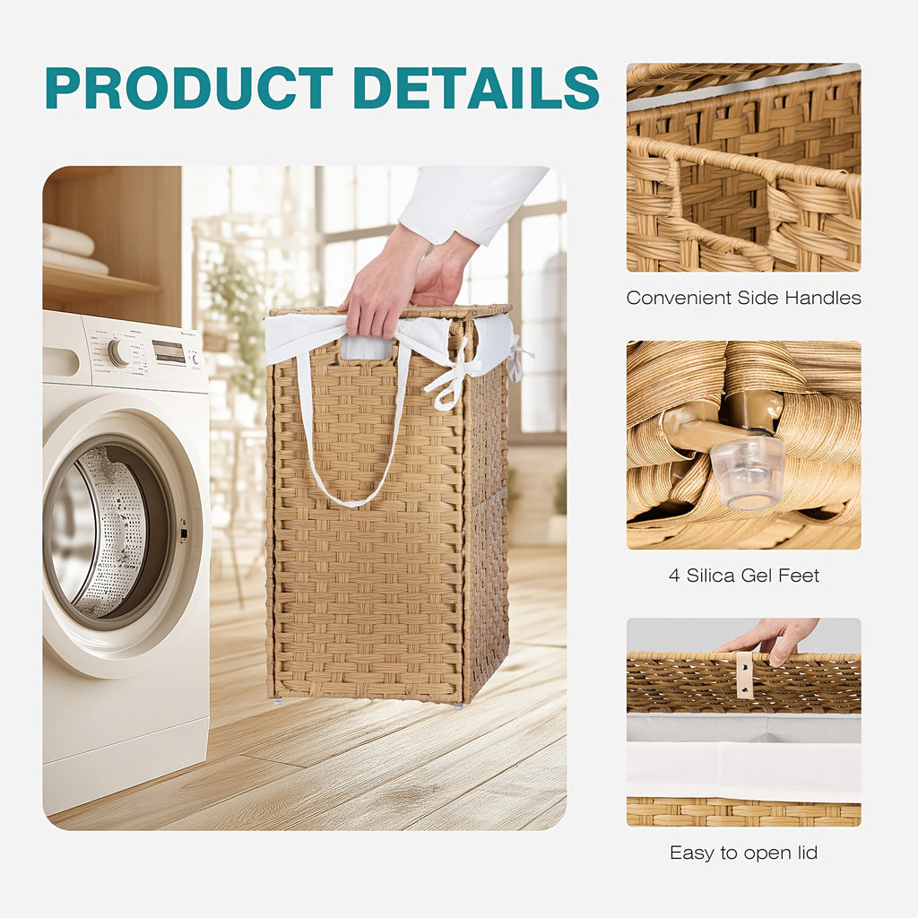 Laundry Hamper with Lid and Detachable Double Inserts, Foldable Clothes Basket in Three Capacity Options for Bedroom, Bathroom and Laundry Room Organization