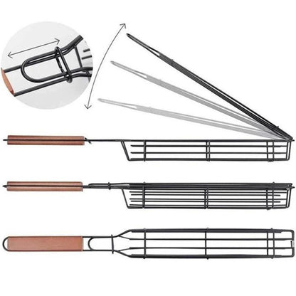 BBQ Grill Basket in Black Stainless Steel, One-Piece Outdoor Cooking Accessory for Compatible Backyard Barbecues, Camping Cookouts and Grill Meal Preparation