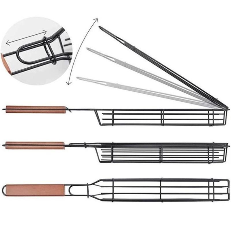 BBQ Grill Basket in Black Stainless Steel, One-Piece Outdoor Cooking Accessory for Compatible Backyard Barbecues, Camping Cookouts and Grill Meal Preparation