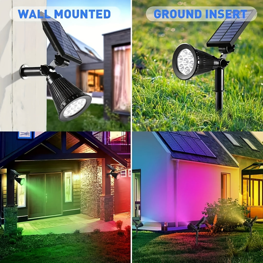 Solar Landscape Spotlight Pair in White or Warm Light, Adjustable Garden Accent Lamps with Listed 7 LEDs and IP44 Rating for Ground or Wall Installation