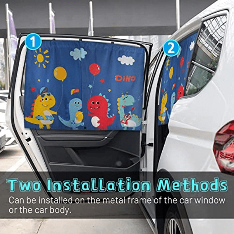 Magnetic Car Window Sunshade with Double-Layer Curtain Design, Side-Window Shade in Blue, Bear, Dinosaur or Unicorn Selections for Vehicle Travel Setups