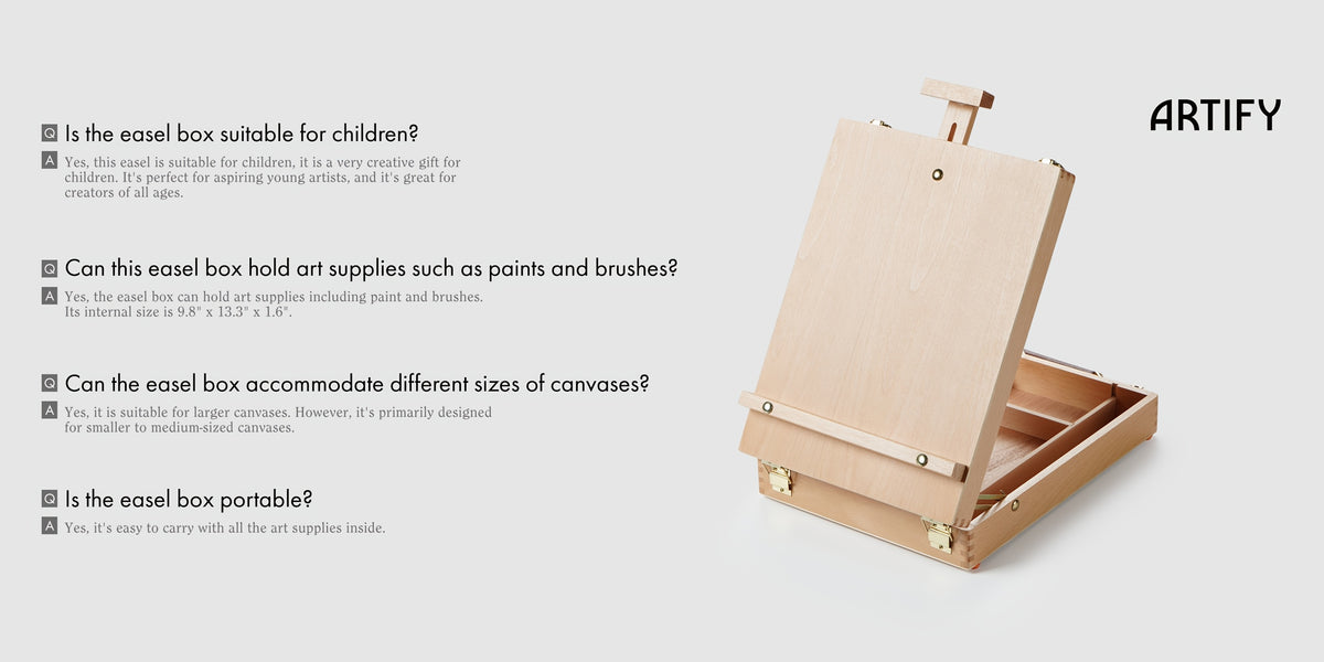 Wooden Tabletop Easel Storage Box, Adjustable Beechwood Painting Stand with Carry Handle and Natural Wood Finish for Artists, Beginners and Art Display