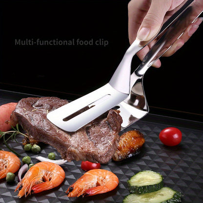 Stainless Steel Fish Spatula Tongs, Single-Piece Shovel Clamp Kitchen Utensil for Handling Compatible Fried Fish and Steak Portions During Meal Preparation