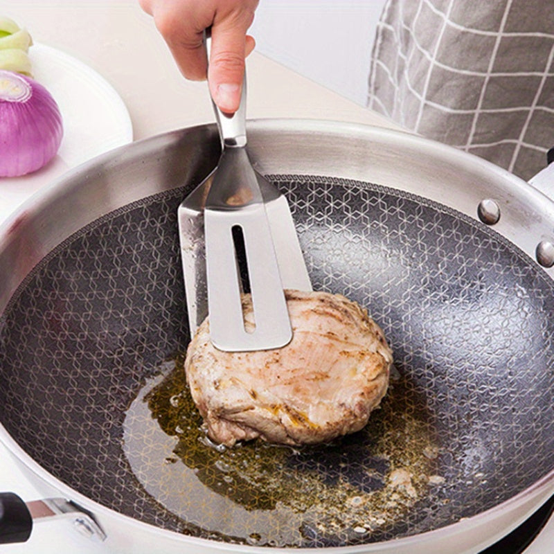 Stainless Steel Fish Spatula Tongs, Single-Piece Shovel Clamp Kitchen Utensil for Handling Compatible Fried Fish and Steak Portions During Meal Preparation