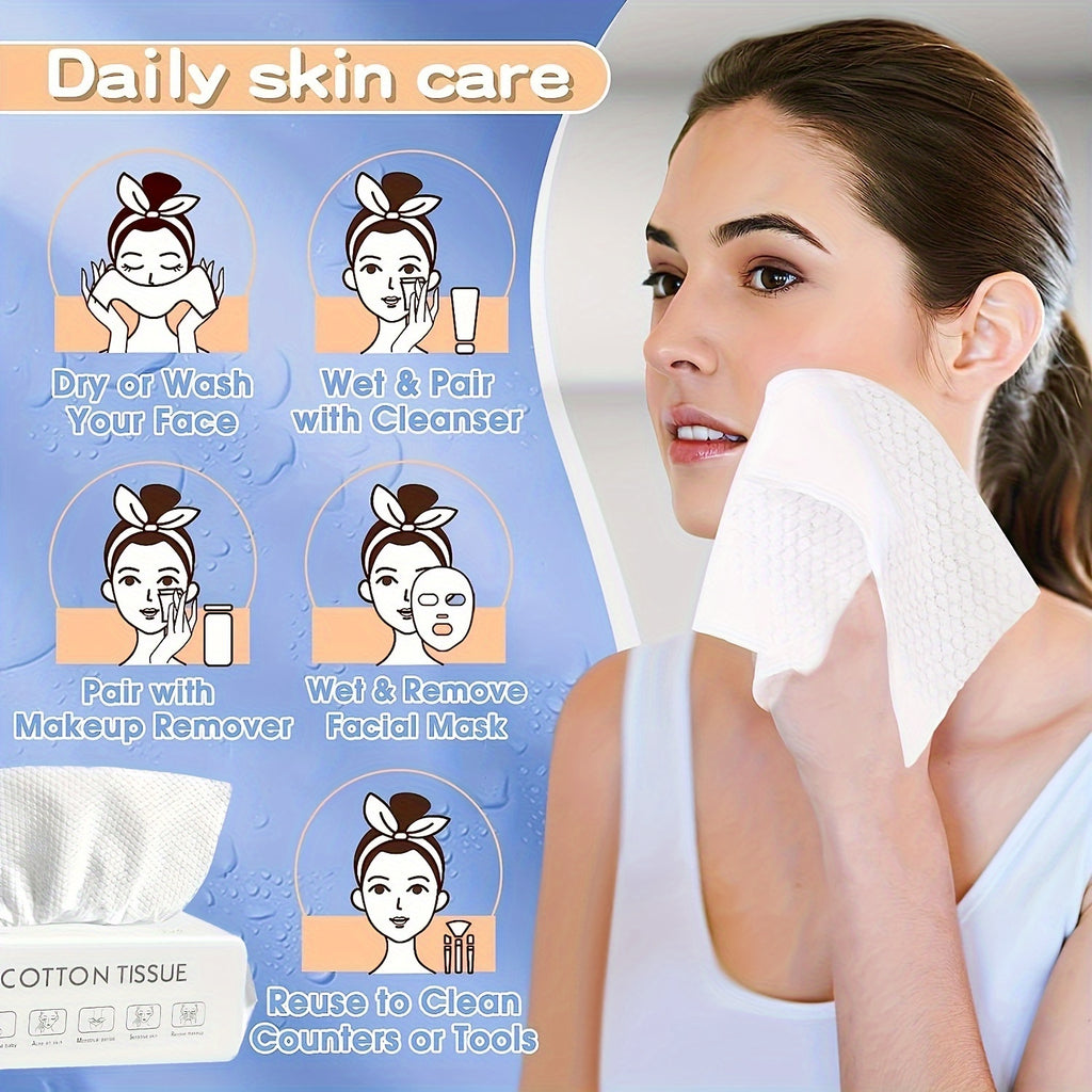 Disposable Face Towels in Six Packs of 50 Sheets, 300 Total Soft Non-Woven Dry or Wet Use Cleansing Cloths for Daily Face Care and Travel Packing