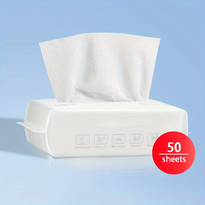 Disposable Face Towels in Six Packs of 50 Sheets, 300 Total Soft Non-Woven Dry or Wet Use Cleansing Cloths for Daily Face Care and Travel Packing