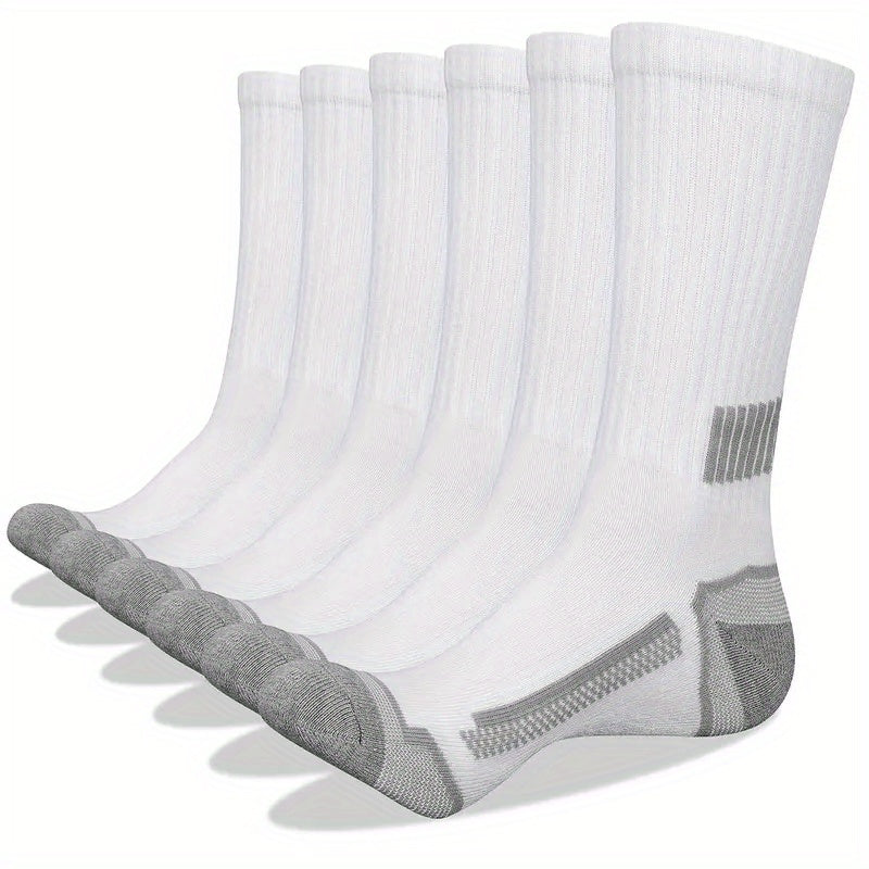Reinforced Men's Crew Socks 6-Pair Pack with Breathable Moisture-Wicking Design, Elastic Cuffs and Solid Black, White or Grey Options for Active Wear