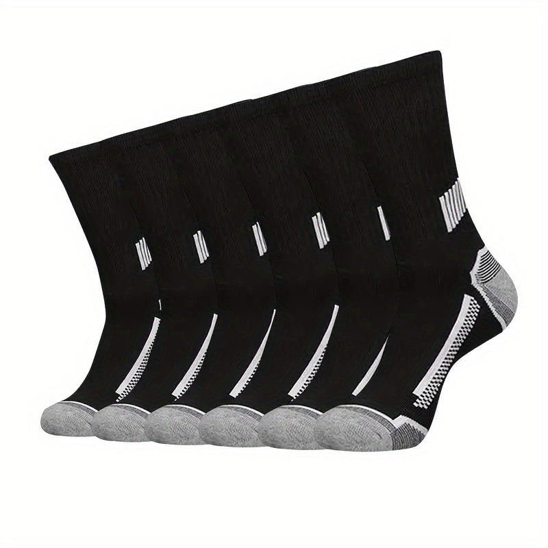 Reinforced Men's Crew Socks 6-Pair Pack with Breathable Moisture-Wicking Design, Elastic Cuffs and Solid Black, White or Grey Options for Active Wear