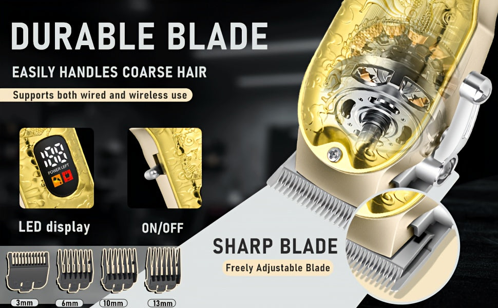 LQT Hair Clipper Set for Men with USB Rechargeable Design, Retro Styling and Golden Dragon Package Options for Home Haircuts, Detailing and Grooming Gifts