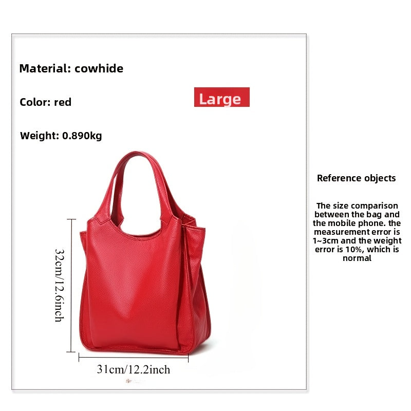 Leather Tote Bag for Women with Vintage Styling, Listed Cowhide Material, Zipper Closure and Gold-Tone Hardware in Black, Red or Fog Blue for Everyday Outfits