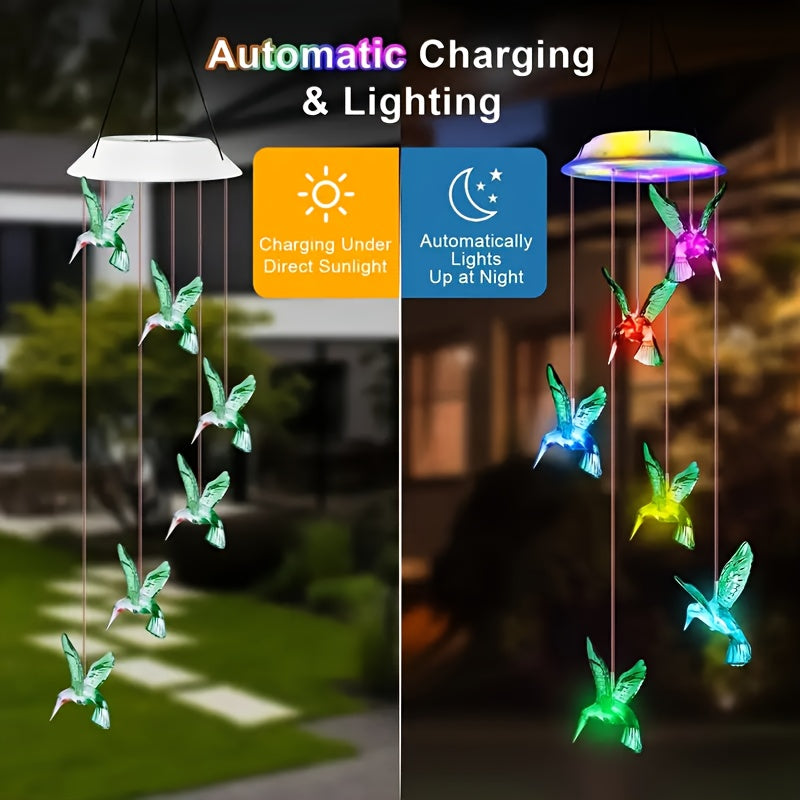 Solar Hummingbird Wind Chime Lights with Color-Changing Illumination, Single or Two-Pack Decorative Options for Garden, Balcony and Courtyard Accent Displays