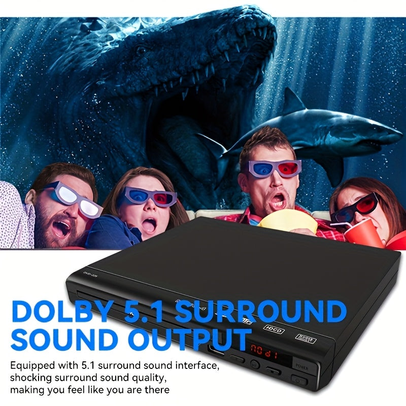 AV Output DVD Player for TV in Black with USB 2.0 Media Playback, Remote Control, Resume Function, CD-R and CD-RW Support and Included Three-in-One AV Cable
