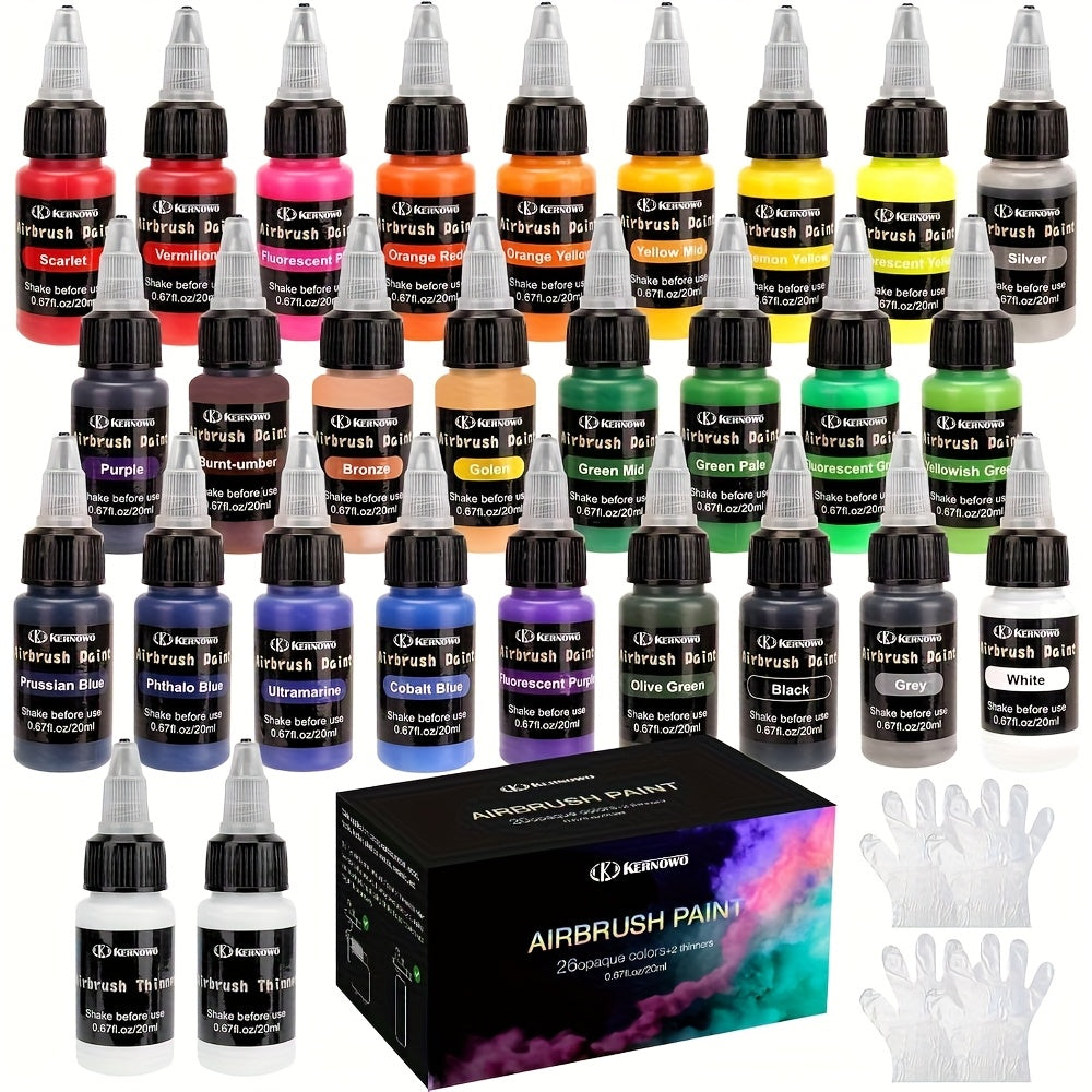 Airbrush Paint Set with Thinner, Water-Based Acrylic in 15, 26 or 36 Color Options with Listed 20ml Bottles for Compatible DIY Art and Hobby Projects