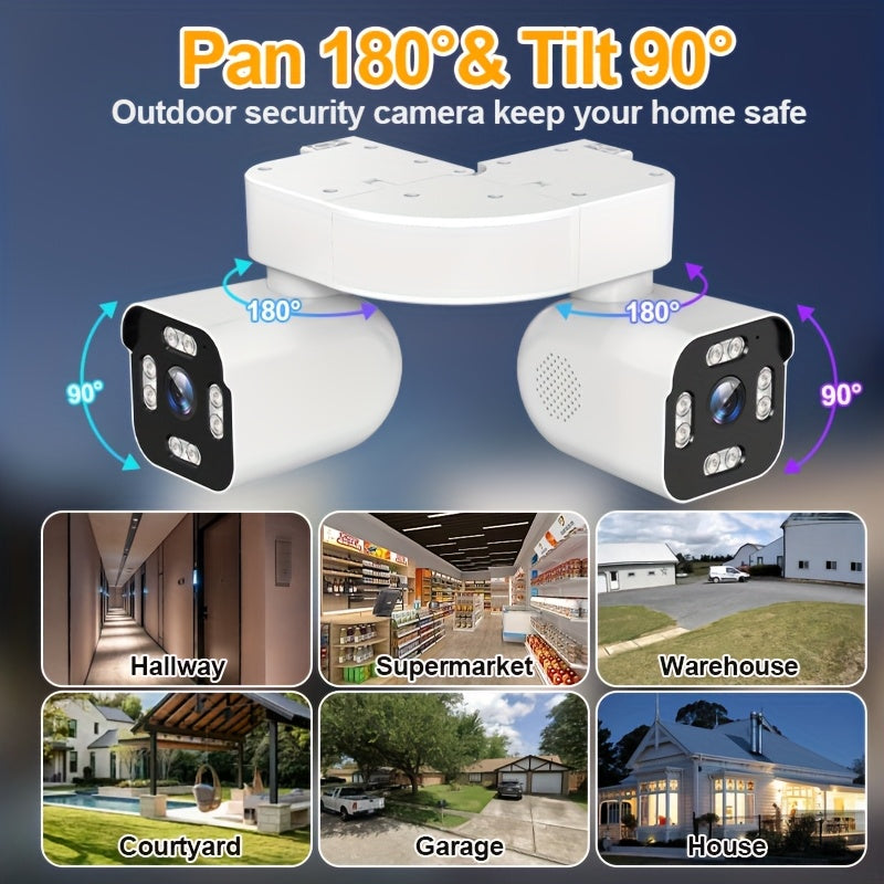 Corner Mount Security Camera by PHANSATIM, 8MP Dual-Lens PTZ with Color Night Vision, WiFi or Wired Network Connection and Wired Power for Indoor Outdoor Use