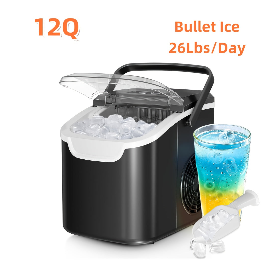 Bullet Ice Maker Countertop, 26 Lbs/24H Portable Ice Maker Machine, Self-Cleaning, Chewable Bullet Ice, One-Touch Operation, Stainless Steel Ice Maker for Kitchen, Office, and Home Bar Use