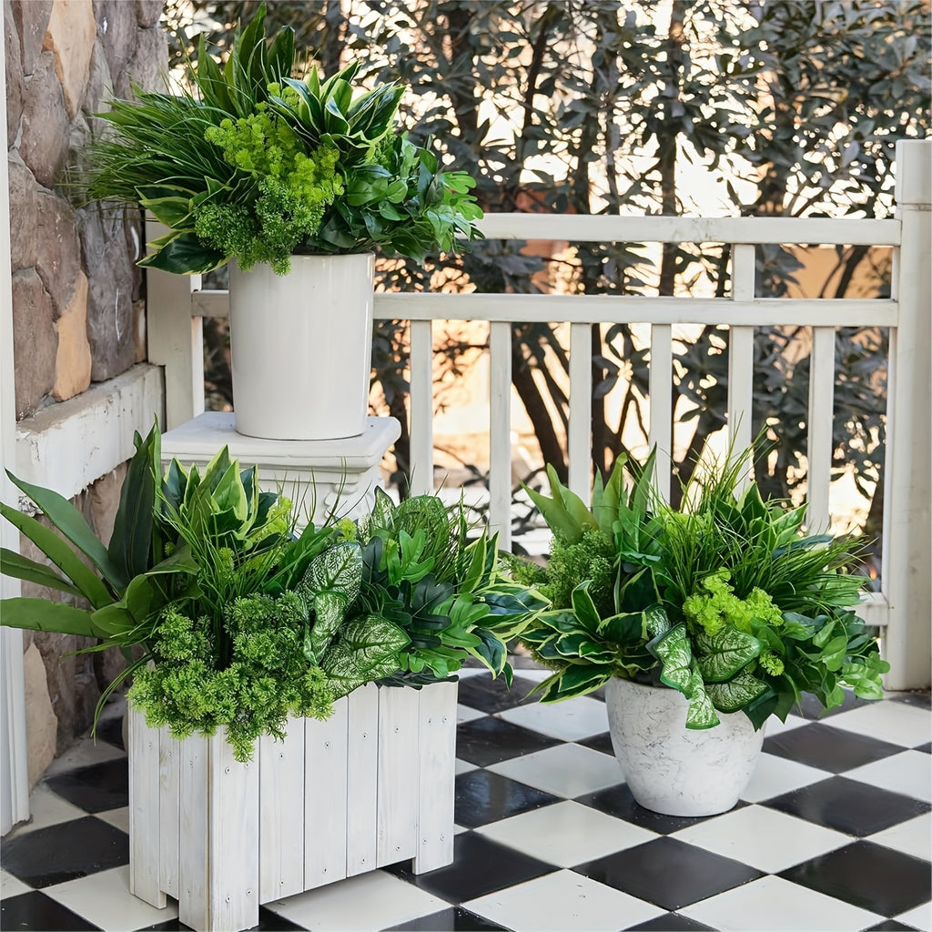 Artificial Boxwood Stems with Green Plastic Foliage, 18-Piece Faux Greenery Set for Window Box Displays, Porch Planters, Wedding Arrangements and Farmhouse Decor