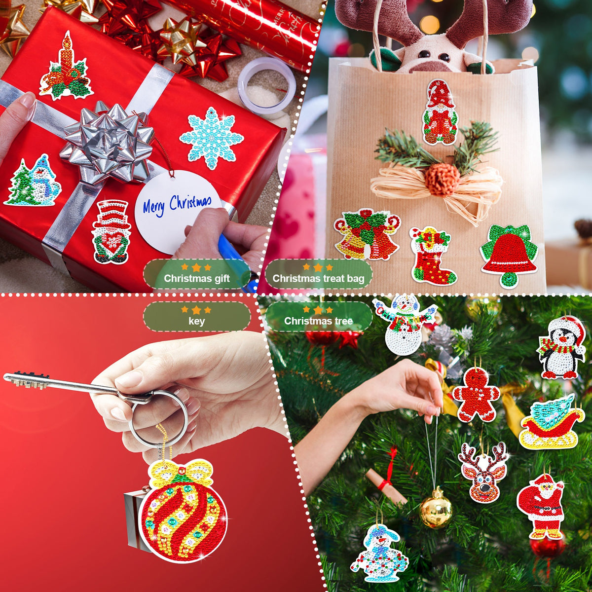 Christmas Diamond Painting Sticker Kit with Listed 64-Piece Option, 5D Round Rhinestone Craft Supplies for Adult DIY Holiday Decorations and Personalized Gift Accents