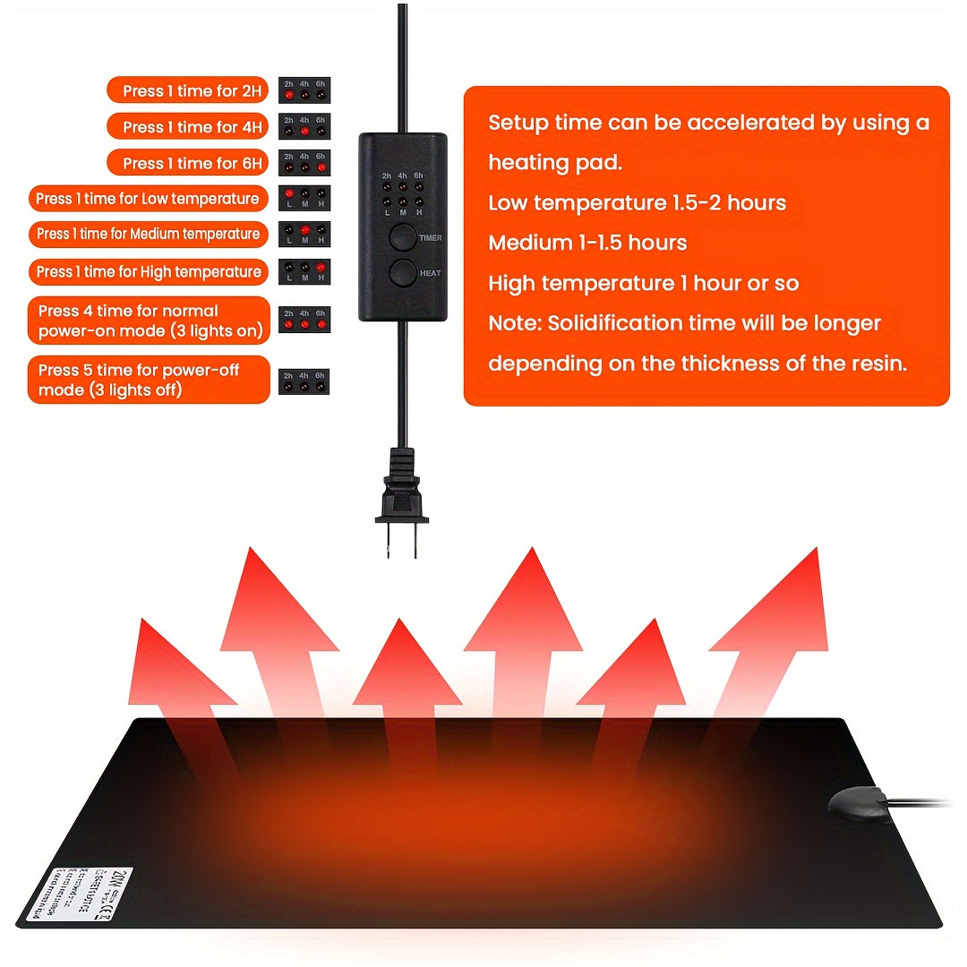 Resin Heating Mat with Timer and Auto-Off, Lightweight Silicone Craft Pad in a 3-Piece Set Option for Compatible Epoxy Resin and Mold Projects