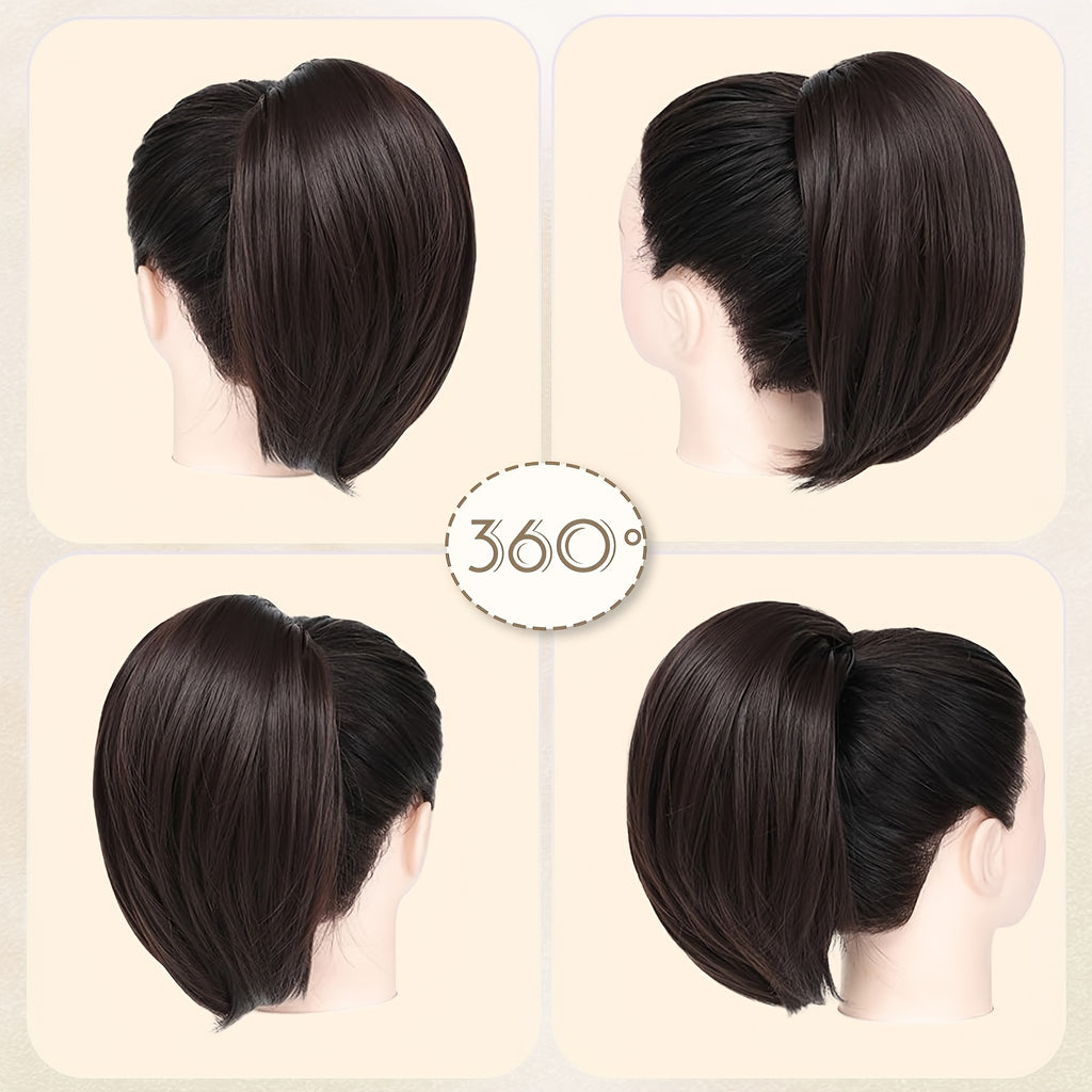 10-Inch Curly Claw Clip Ponytail Extension, Short Synthetic Hairpiece for Women in Natural Black, Black Brown, 2/33 or Light Brown for Everyday and Occasion Styling