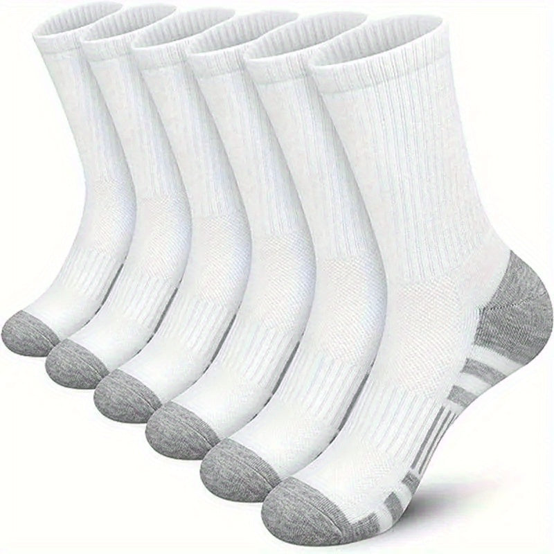 Mid-Crew Sports Socks for Men, Thin Breathable 6-Pair Pack in Black, Gray or Combination Colors with One-Size Label for Basketball, Running and Outdoor Wear