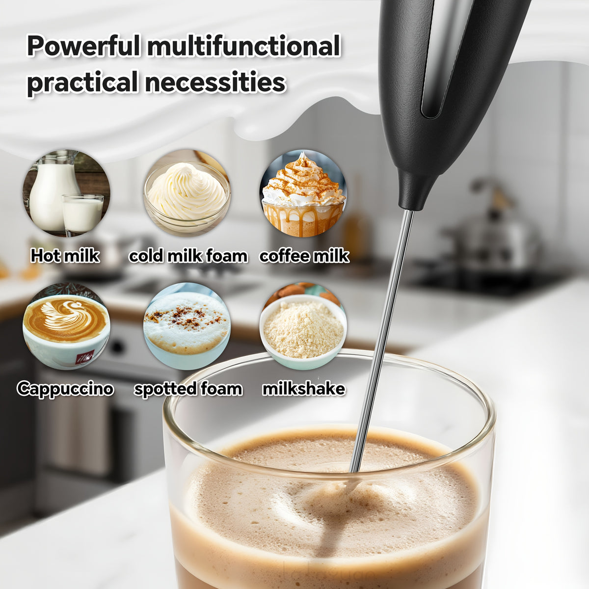 USB Rechargeable Milk Frother with Three Speeds, Handheld Electric Drink Mixer in Four Color Labels with Single Foam Head or Egg and Frother Head Options