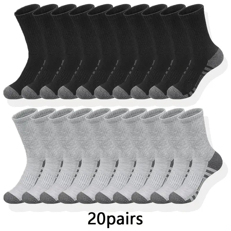 Knee-High Socks for Men, 30-Pair Black White and Gray Multipack with Listed Elastic Ribbed Cuffs, One-Size Athletic and Casual Style for Everyday Outfits
